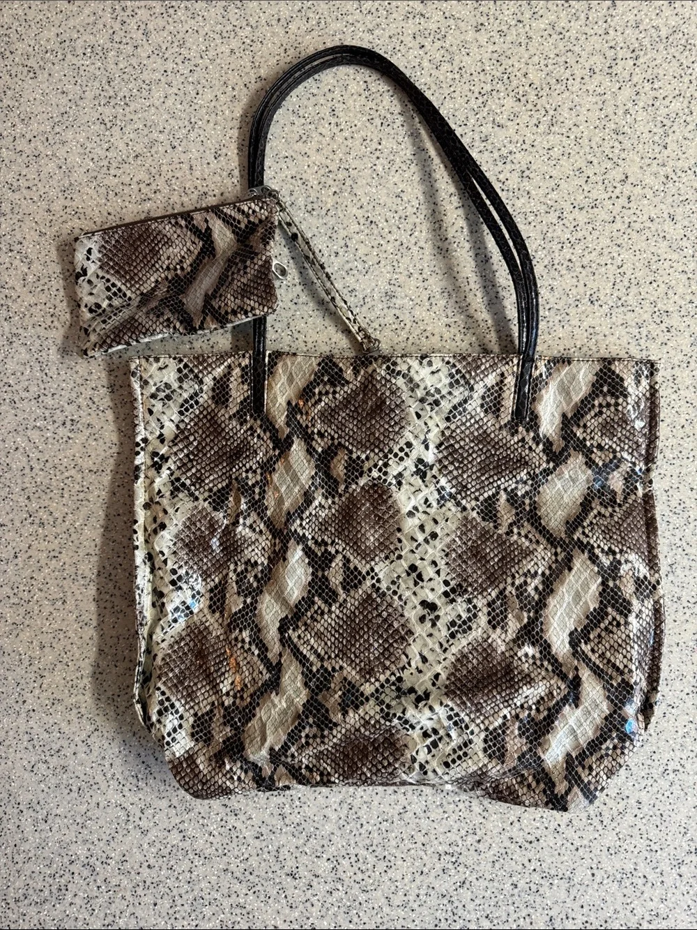 Marc New York Large Snake Print Tote Bag with Coin Pouch - Brown/Beige/Black